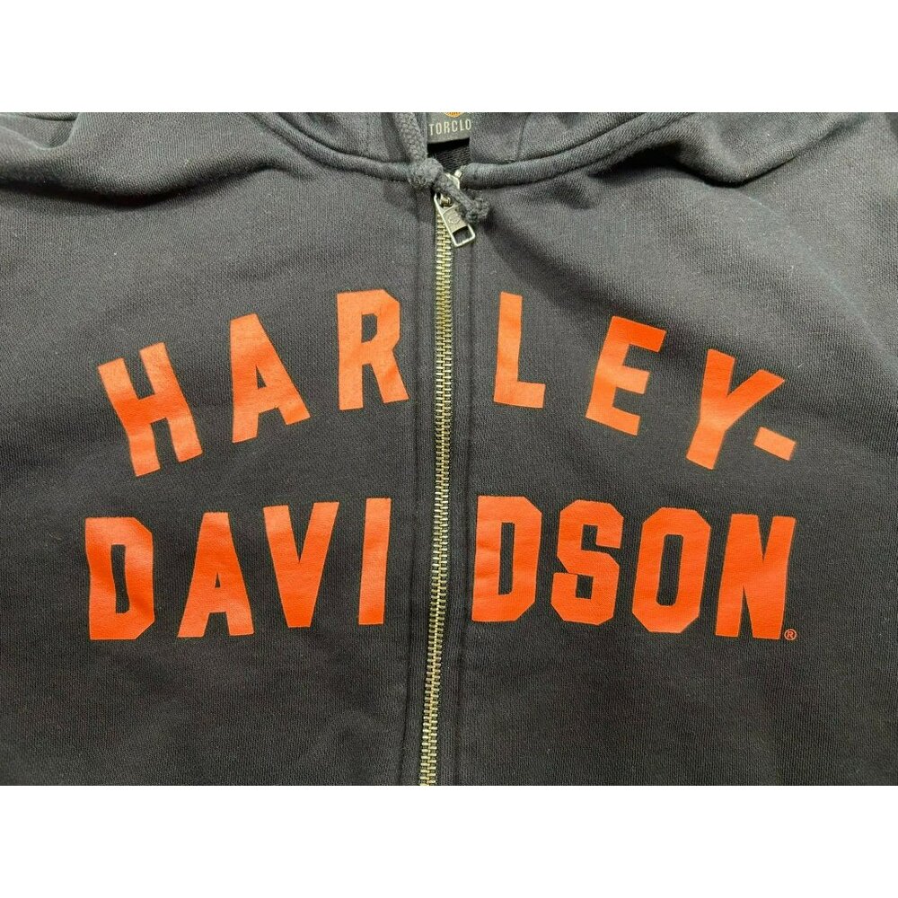 Harley-Davidson Black Zip-Up Hoodie With Orange Graphics Front & Back - Picture 2 of 5